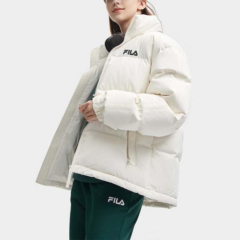 Details for FILA Unisex Oversized Windproof White Down Jacket with Logo Print F51U349901A-IV