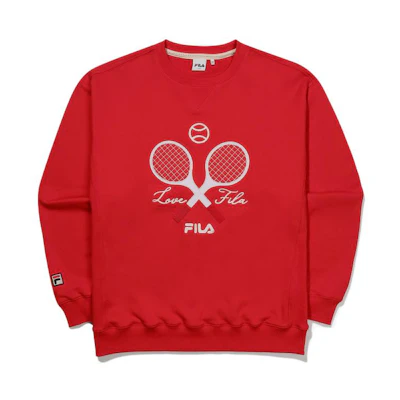 FILA Unisex Red Crewneck Sweatshirt with Badminton Racket Print FS2POE3301X-RED