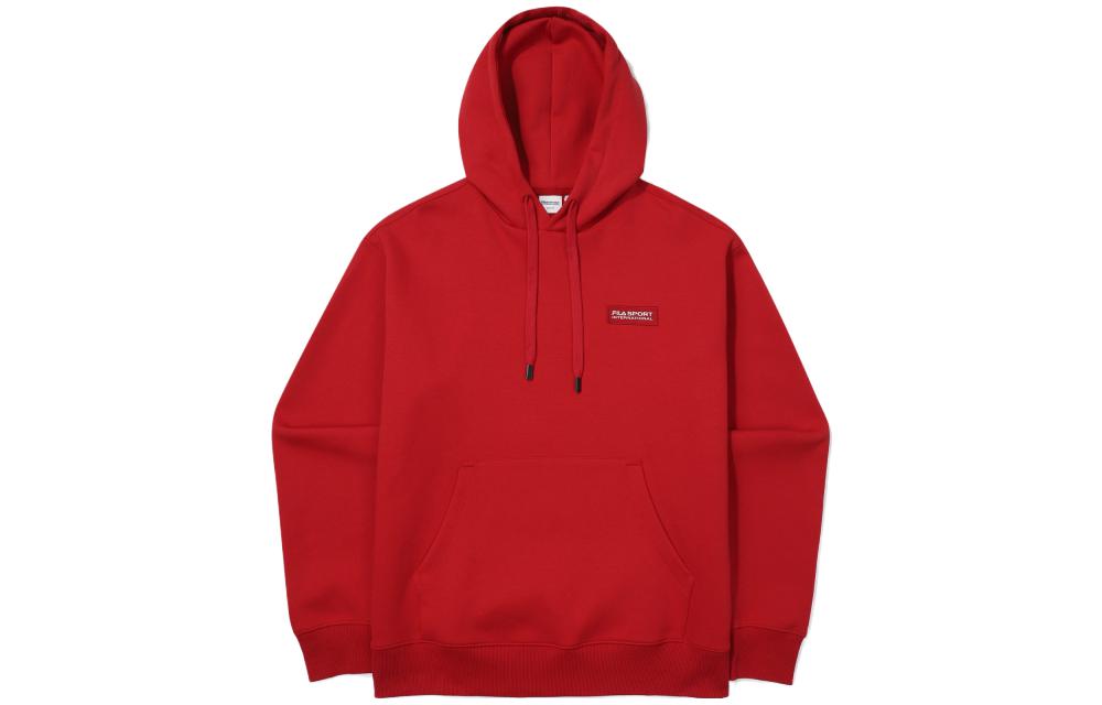 FILA Unisex Red Hoodie with Solid Color and Letter Print Design FS2POF1132X-HRD