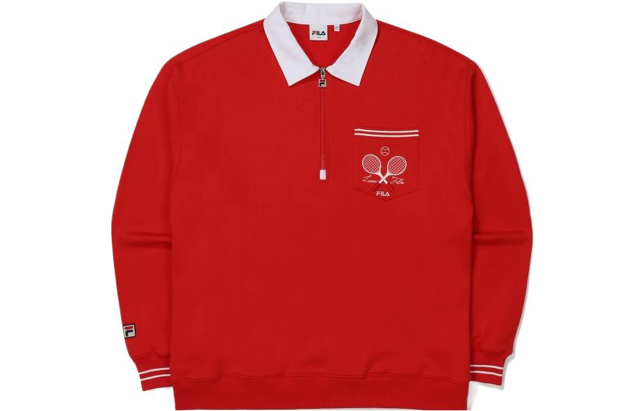 FILA Unisex Solid Color Half-Zip Pullover Sweatshirt Red FS2POE3302X-RED