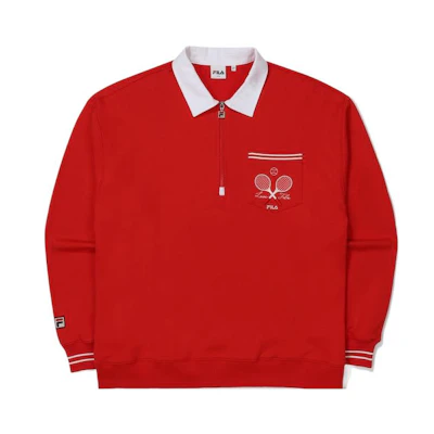 FILA Unisex Solid Color Half-Zip Pullover Sweatshirt Red FS2POE3302X-RED