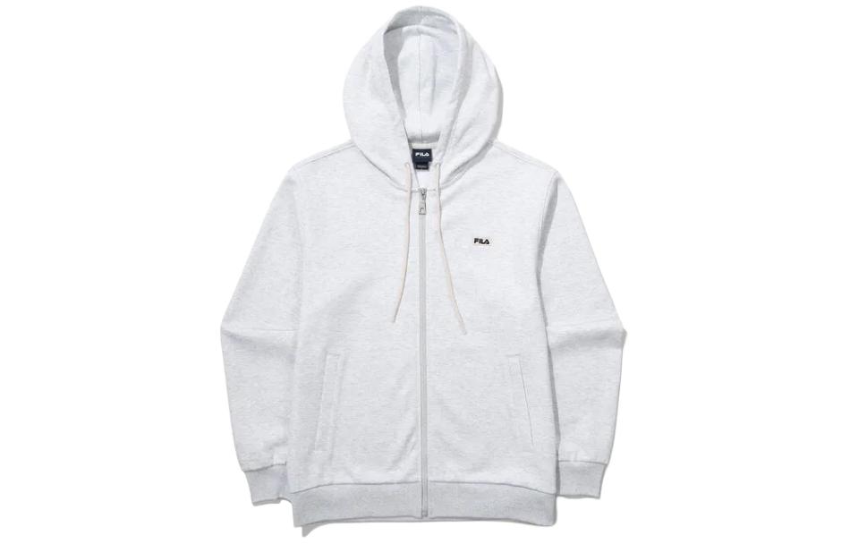 FILA Unisex Solid Color Hoodie Zip-Up Sweatshirt Gray White FS2FTG1101XW-TM