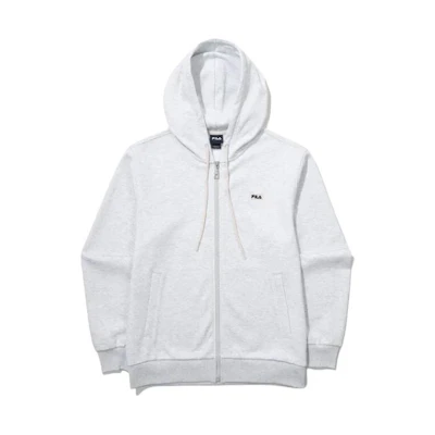 FILA Unisex Solid Color Hoodie Zip-Up Sweatshirt Gray White FS2FTG1101XW-TM