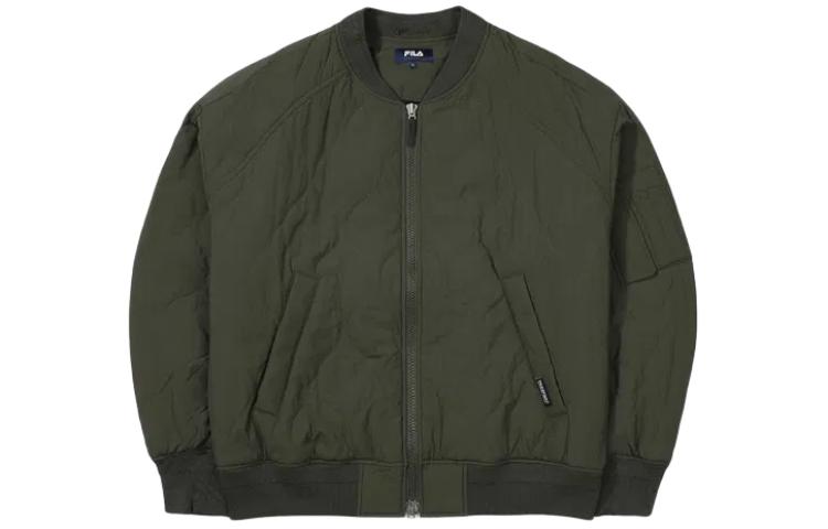 FILA Unisex Solid Color Zip-Up Long Sleeve Jacket Deep Khaki Color FE2JKF6102XD-KH