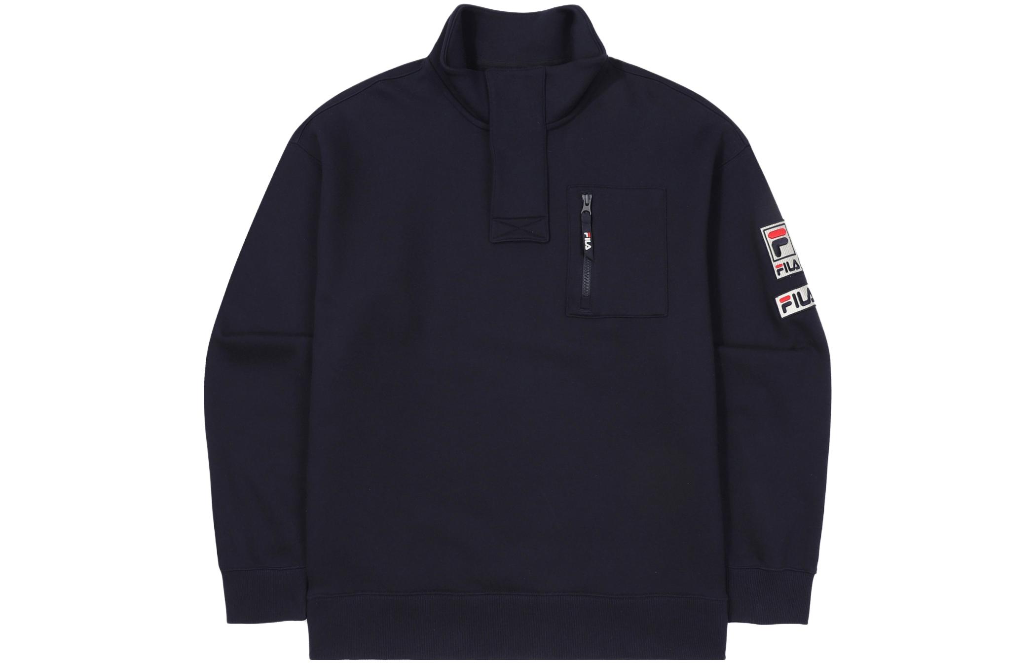 FILA Unisex Solid Logo Embroidered Pullover Sweatshirt Navy Blue FS2POF1112X-INA