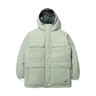 FILA Unisex Thick Green Hooded Goose Down Jacket with Embroidered Logo. FS2DJD4E12X-EGY