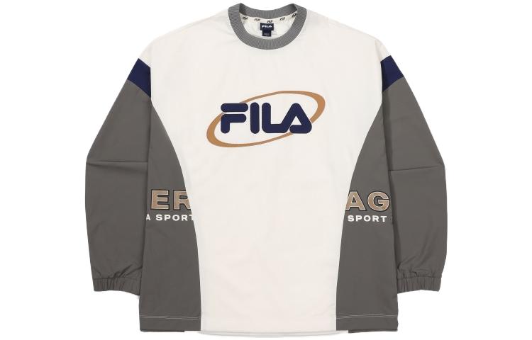 FILA Unisex White Crewneck Pullover Sweatshirt with Letter Print Long Sleeves FS2POF3103XSAD