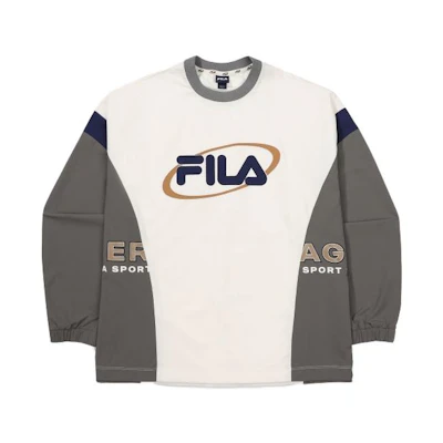 FILA Unisex White Crewneck Pullover Sweatshirt with Letter Print Long Sleeves FS2POF3103XSAD