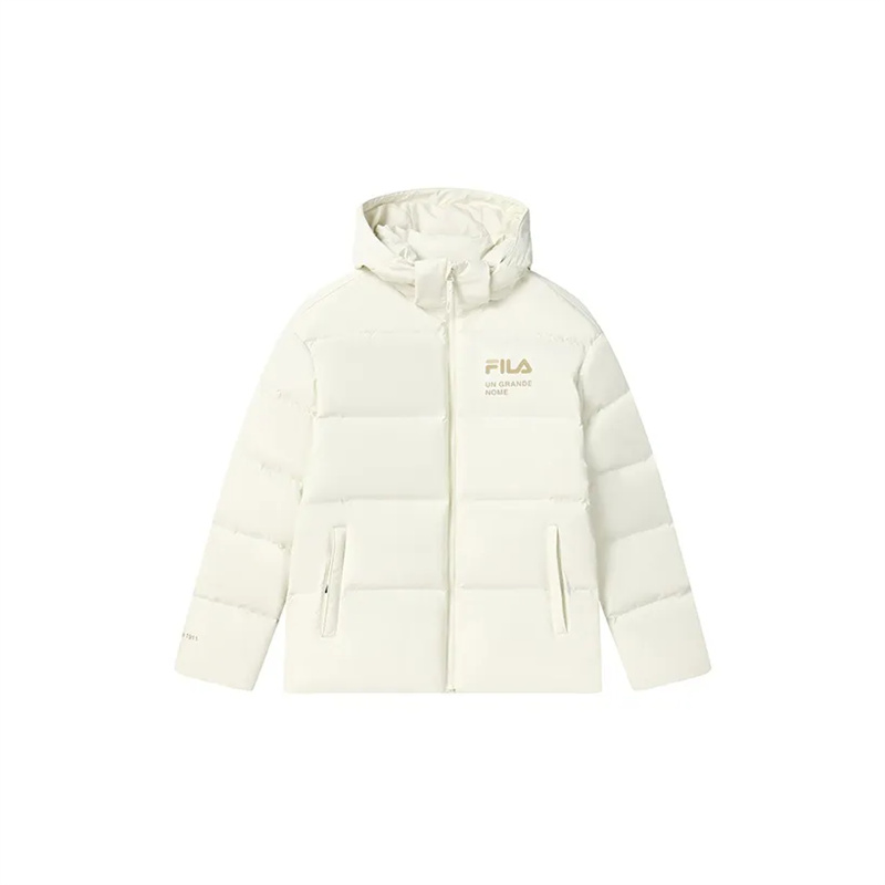 FILA Unisex White Hooded Logo Down Jacket - Casual, Waterproof, Warm & Windproof F51U449902AIV