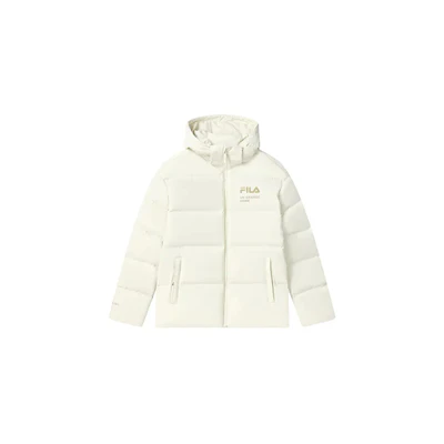 FILA Unisex White Hooded Logo Down Jacket - Casual, Waterproof, Warm & Windproof F51U449902AIV