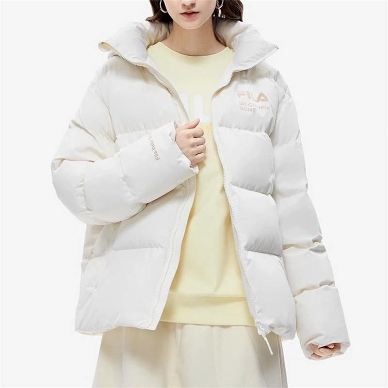 Lookbook FILA Unisex White Hooded Logo Down Jacket - Casual, Waterproof, Warm & Windproof F51U449902AIV