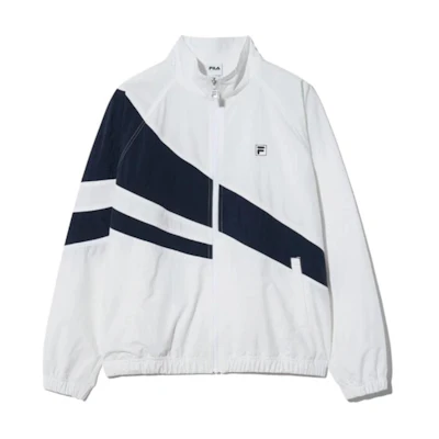 FILA Unisex White Loose Fit Utility Jacket with Stand Collar and Raglan Sleeves FS2JKH2131X-OWH