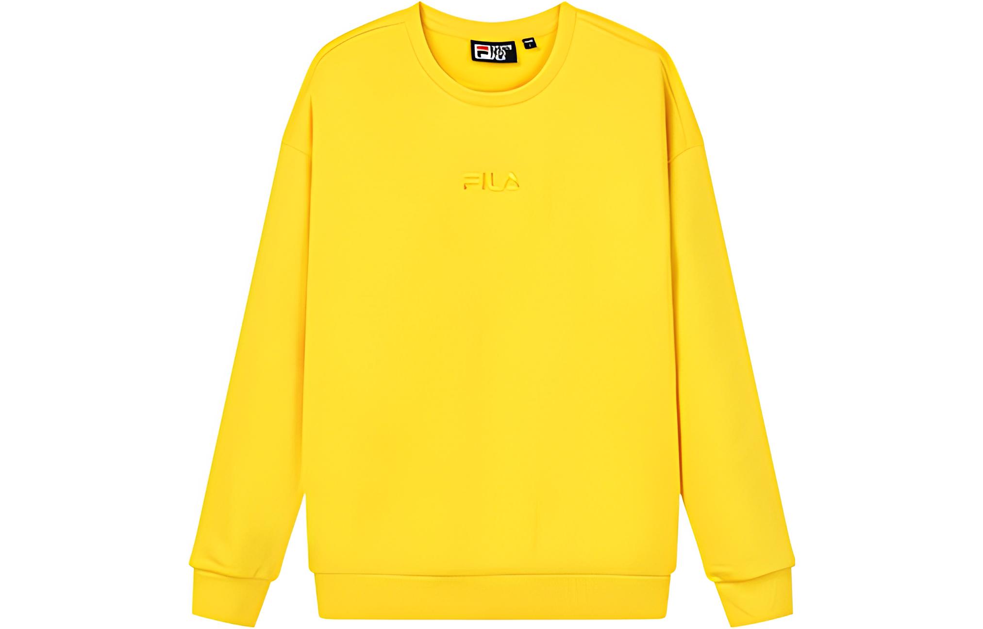 FILA Unisex Yellow Crewneck Logo Sweatshirt Long Sleeve Solid Color F51U138297F-YE