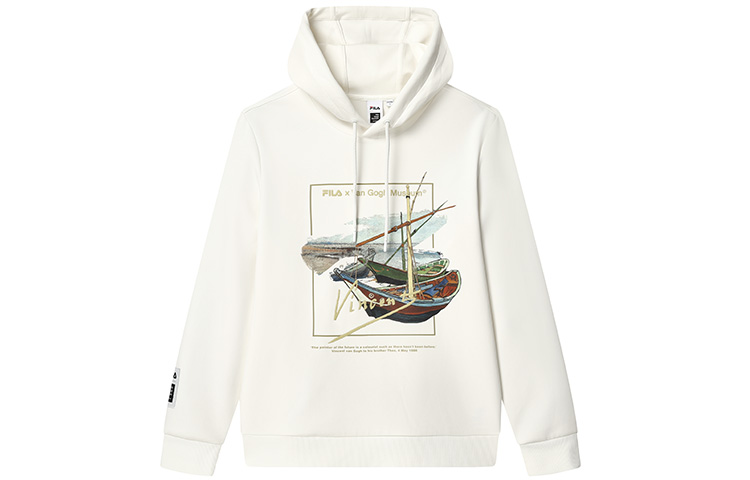 FILA Van Gogh Museum 20 Logo Print Drawstring Hoodie Cloud Mushroom White F11M318210FWT