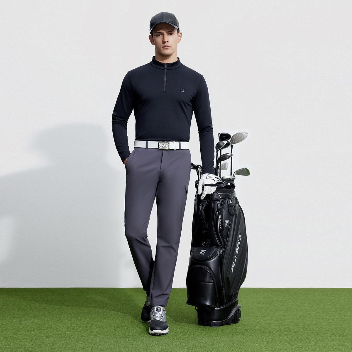 FILA Vintage Golf Knit Long Sleeve Quarter-Zip Sweatshirt - Deep Black A11M345220F-BK 圖 6