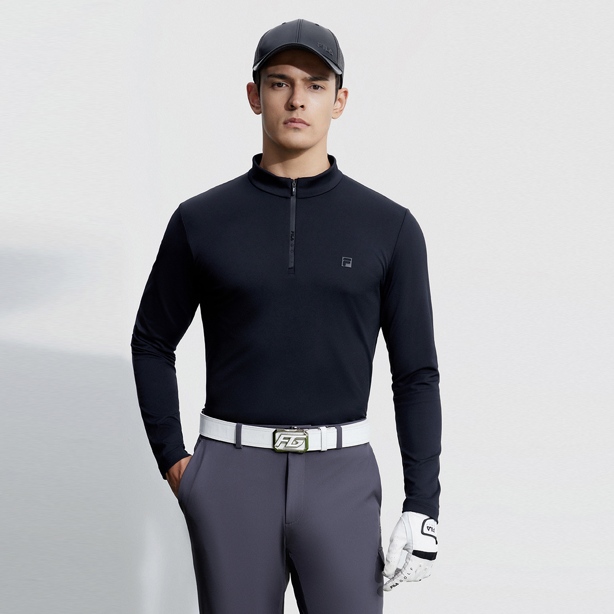 FILA Vintage Golf Knit Long Sleeve Quarter-Zip Sweatshirt - Deep Black A11M345220F-BK 圖 7