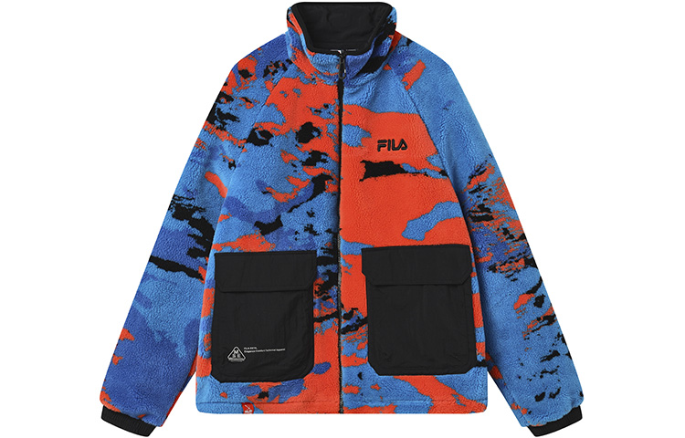 FILA Vintage Gradient Colorblock Logo Fleece Jacket with Stand Collar F11M249901F-ZA