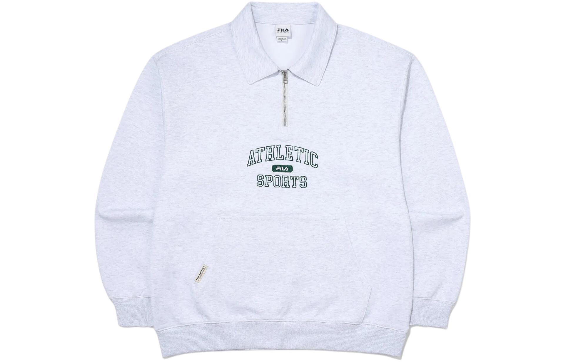 FILA Vintage Retro Letter Print Long-Sleeve Polo Sweatshirt Unisex White FS2POG1106XW-TM