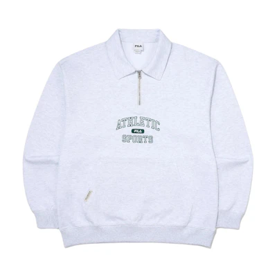 FILA Vintage Retro Letter Print Long-Sleeve Polo Sweatshirt Unisex White FS2POG1106XW-TM