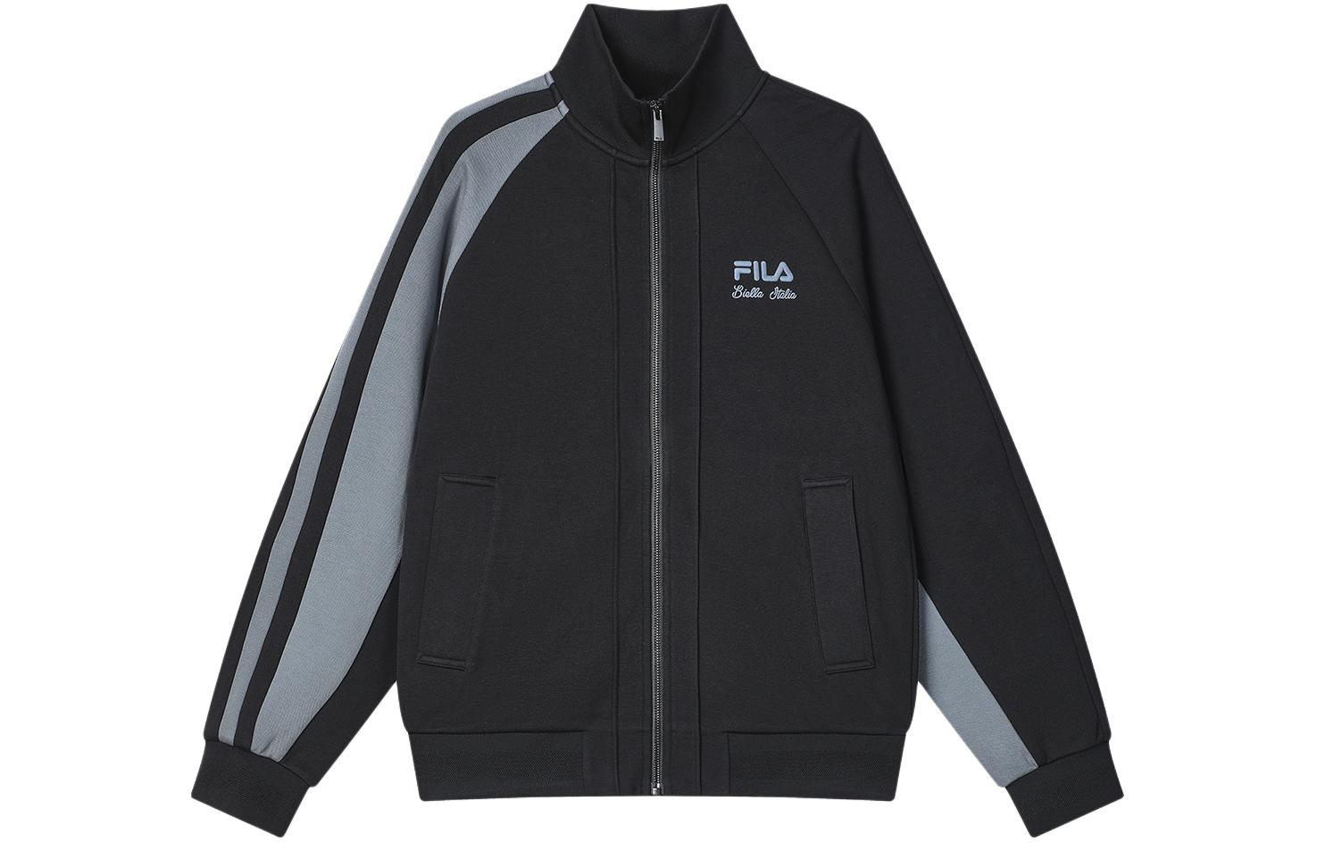 FILA Vintage Retro Track Jacket with Embroidered Logo in Black F11M418502F-BK