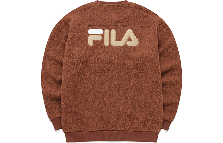 FILA Warm Fleece Pullover Sweatshirt Olive Brown Unisex Couple Style T11U146202F-DR