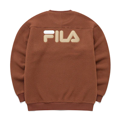 FILA Warm Fleece Pullover Sweatshirt Olive Brown Unisex Couple Style T11U146202F-DR