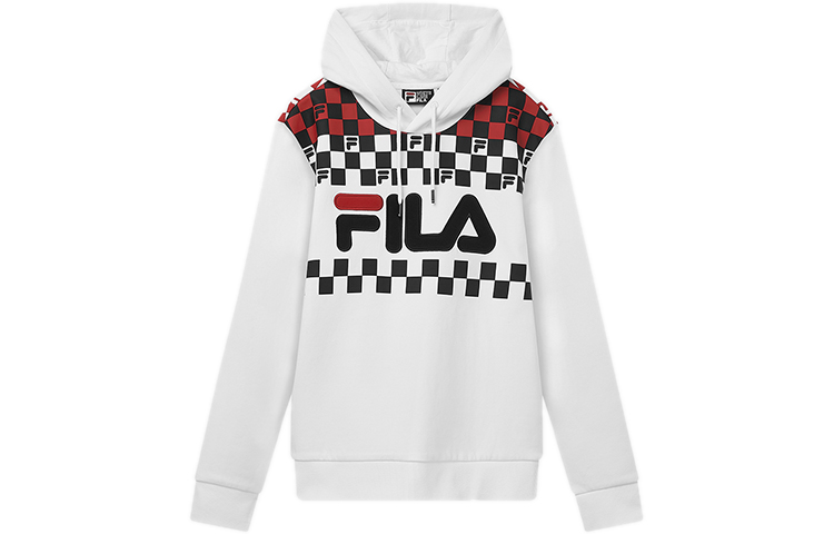 FILA White Checkered Drawstring Long Hoodie F51M948204F