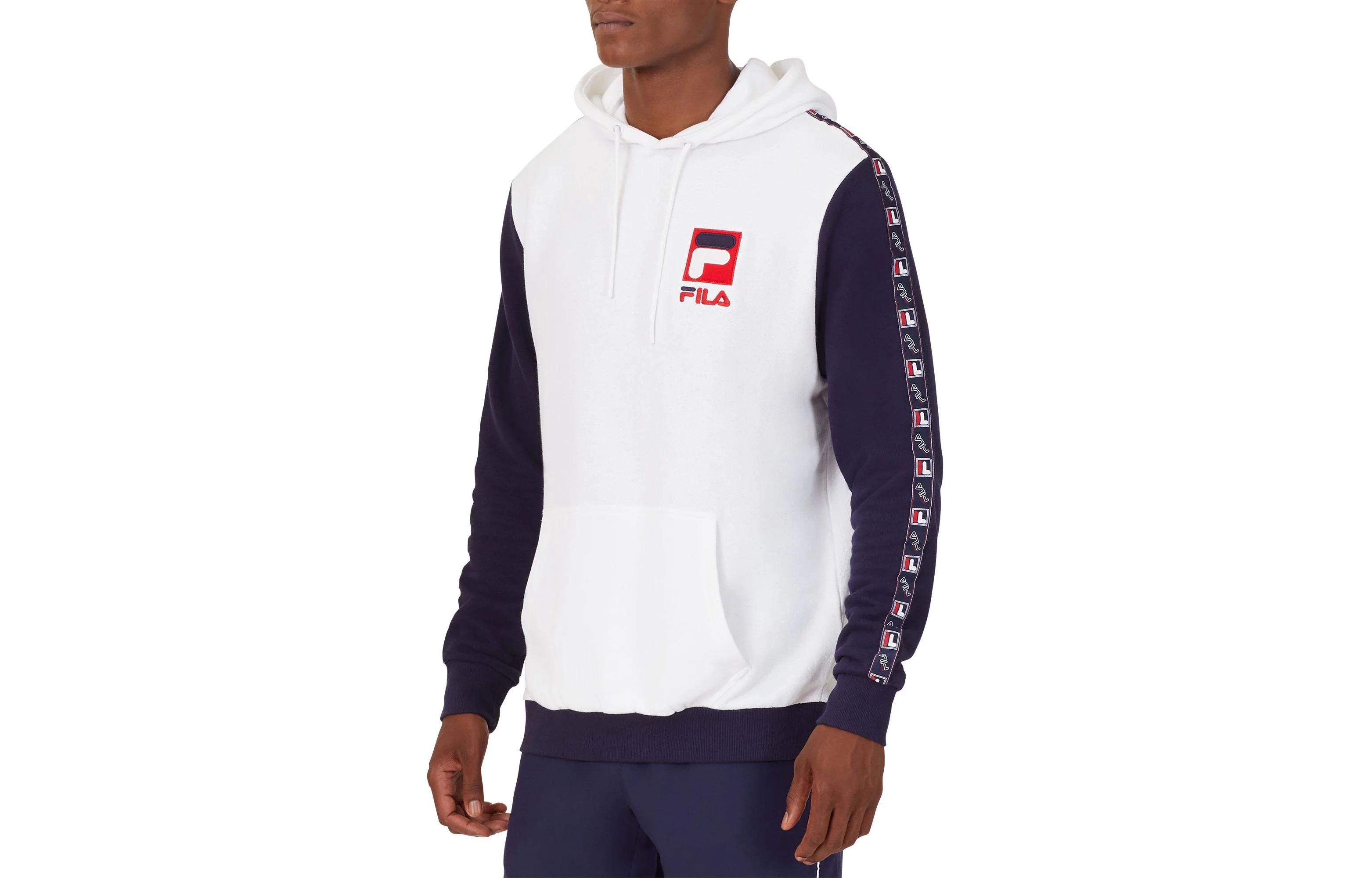 FILA White Color-Block Logo Print Pullover Hoodie Long-Sleeve Sweatshirt LM935399-100