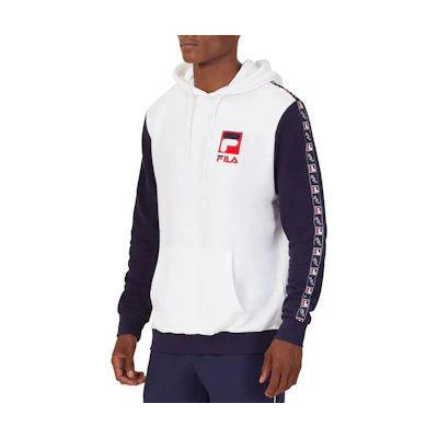 FILA White Color-Block Logo Print Pullover Hoodie Long-Sleeve Sweatshirt LM935399-100