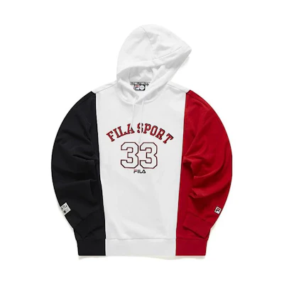 FILA White Colorblock Hoodie with Lettering and Numeric Logo Print T11M115209F-WT