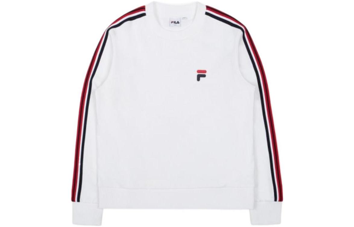 FILA White Crewneck Sweatshirt with Logo Patch and Striped Trim FS2POC1154F-OWH
