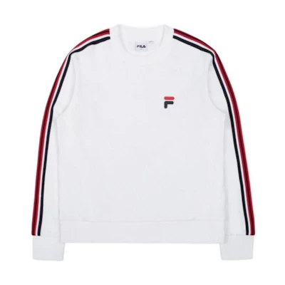 FILA White Crewneck Sweatshirt with Logo Patch and Striped Trim FS2POC1154F-OWH