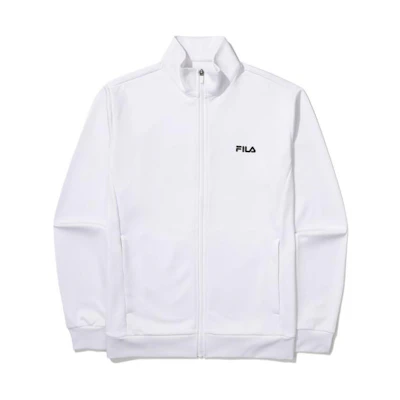 FILA White Full-Zip Jacket with Solid Logo Print and Stand Collar FS2FTF1201M-WHI