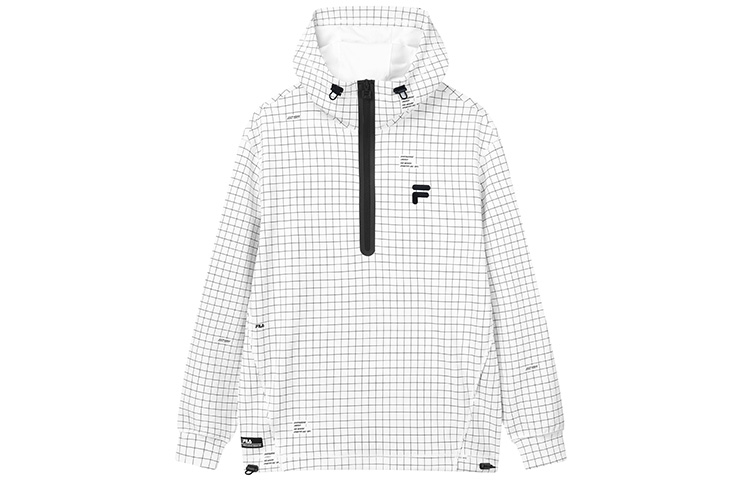 FILA White Half-Zip Hoodie with Checkered Print F11M149209F-ZA