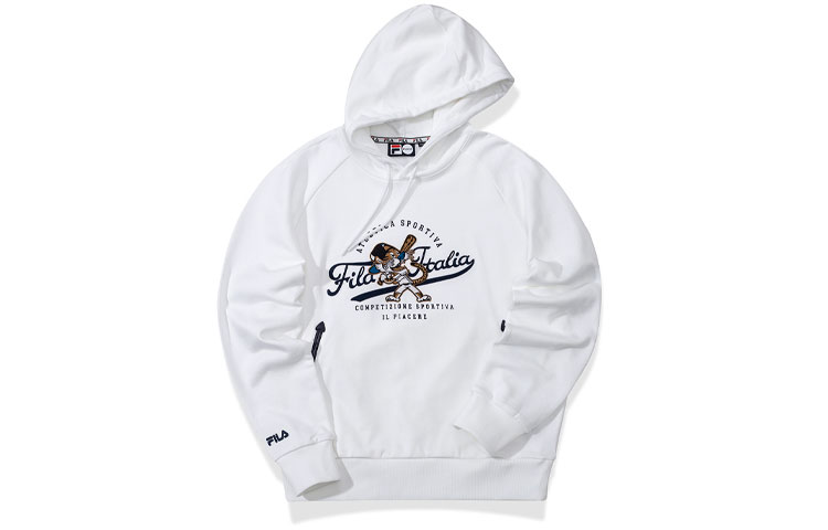 FILA White Hoodie with Casual Sport Logo & Cartoon Graphic Design T11M035202F-WT