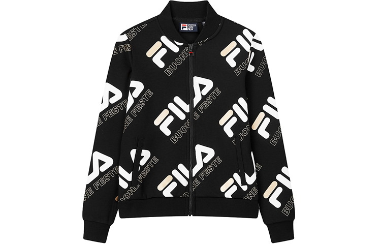FILA White Line Logo Print Knit Jacket Black F11M018514F-BK