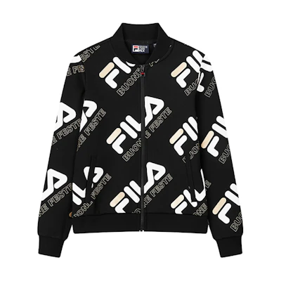 FILA White Line Logo Print Knit Jacket Black F11M018514F-BK