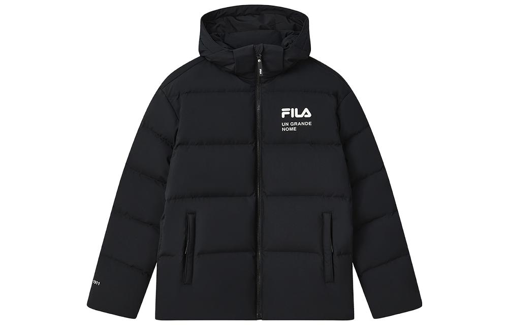 Order FILA White Line Jaket Hoodie Down Unisex dengan Resleting dan Logo. F51U349902A-BK