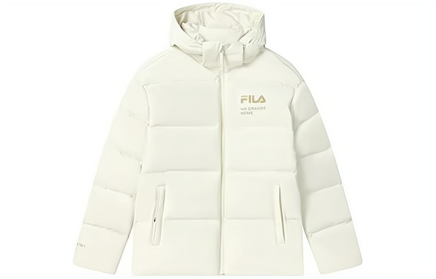 Sizing FILA White Line Jaket Hoodie Down Unisex dengan Resleting dan Logo. F51U349902A-BK