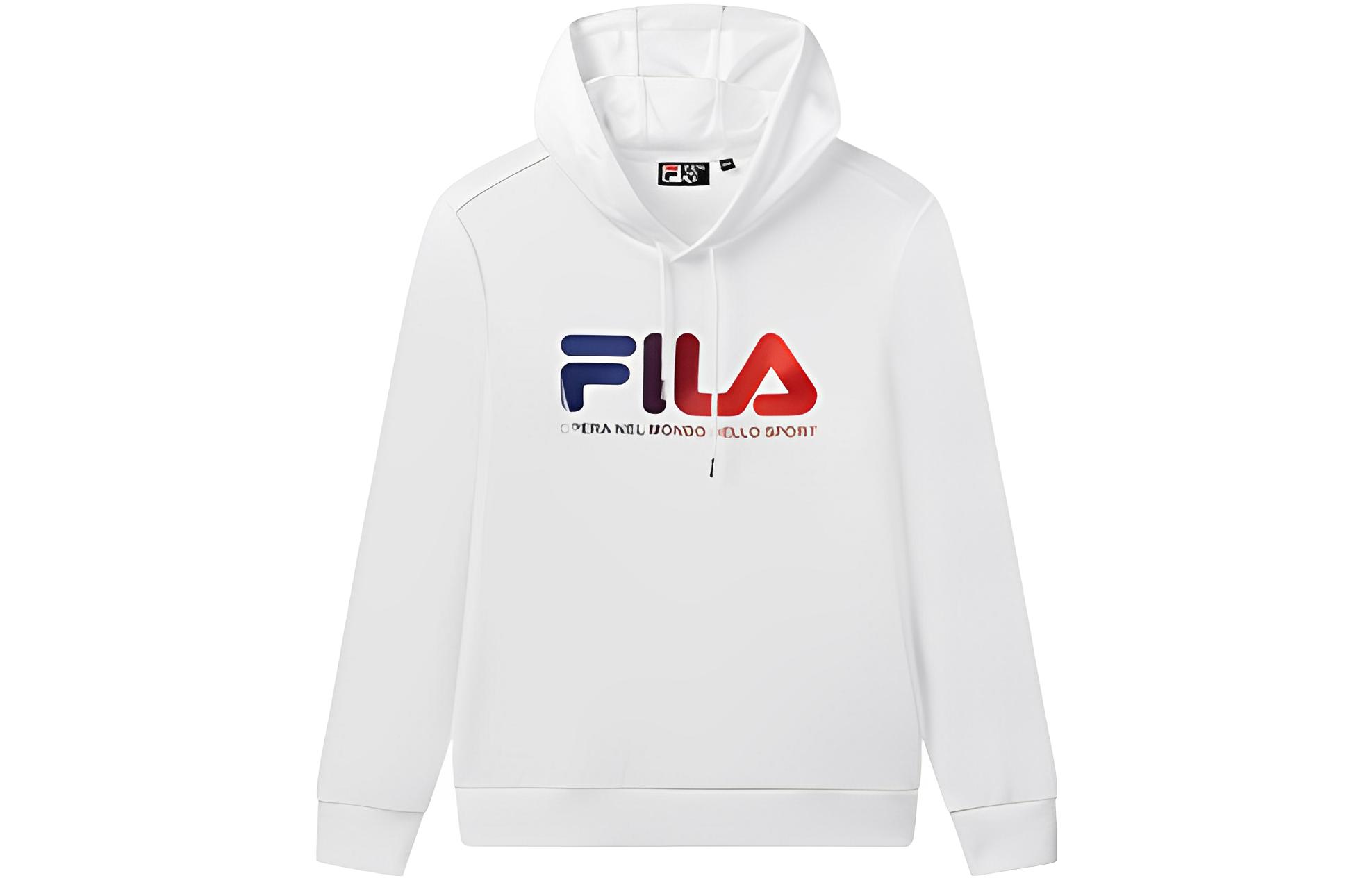 FILA White Logo Print Pullover Hoodie with Drawstring F11M038227F-WT