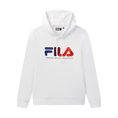 FILA White Logo Print Pullover Hoodie with Drawstring F11M038227F-WT