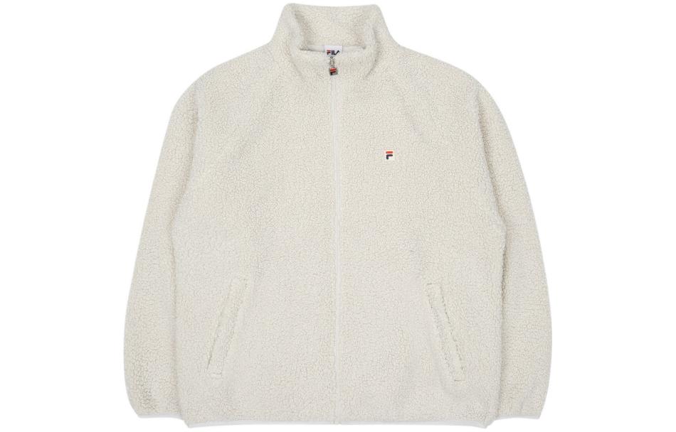 FILA White Logo Print Zip-Up High Collar Jacket Unisex Long Sleeve FE2JKC6106X-BEG