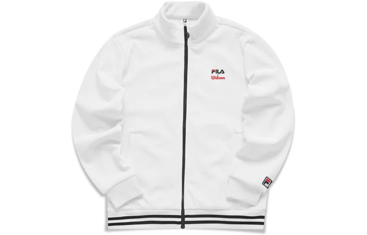 FILA White Logo Stand Collar Long Sleeve Casual Sports Jacket A51M043503F-WT