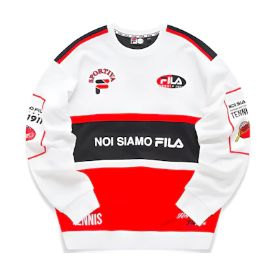 FILA White Pullover Sweatshirt with Colorblock Letter Print Design T11M111211F-WT