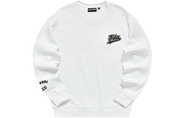 FILA White Pullover Sweatshirt with Embroidered Letter Logo Casual Style T11M242208F-WT