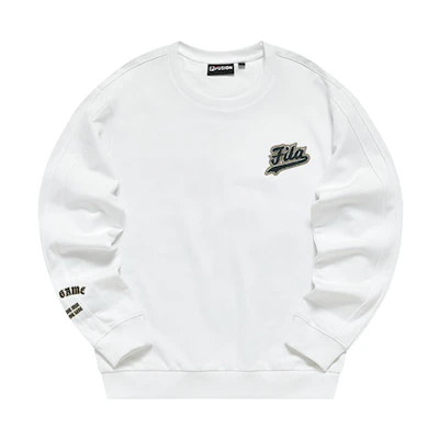 FILA White Pullover Sweatshirt with Embroidered Letter Logo Casual Style T11M242208F-WT