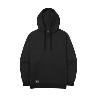 FILA White Rock Pattern Hoodie Unisex Black Pullover with Print and Drawstring FS2POG3110XBLK