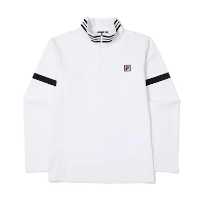 FILA White Striped Logo Half-Zip High Neck Sweatshirt FS2RLF4301MOWH