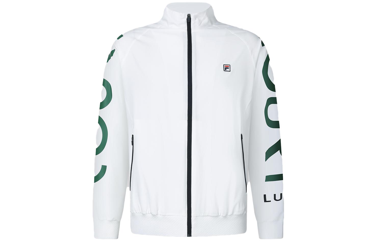 FILA White Tennis Woven Jacket with Letter Print and Stand Collar A11M333707F-WT