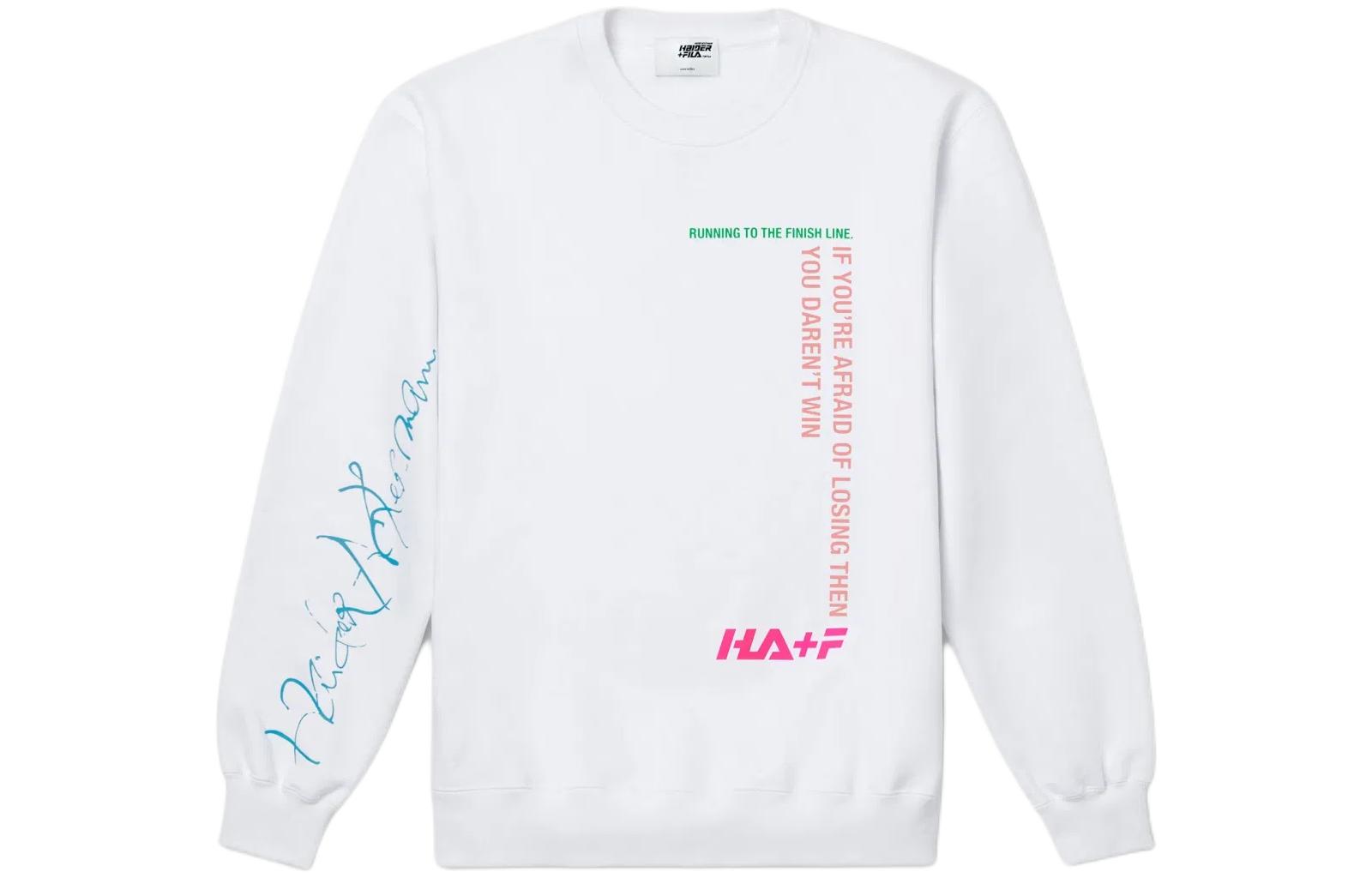FILA White Unisex Printed Letter Crewneck Long-Sleeve Sweatshirt Casual Wear FS2POF3H03XO-WH